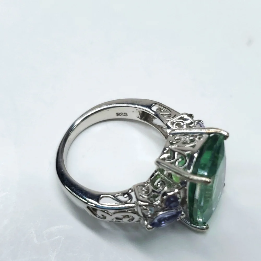 Peacock Triplet Quartz Butterfly Tanzanite Ring Platinum Sterling Silver